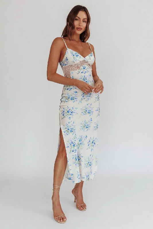 Seraphim Floral Lace Maxi Dress Blue Cream