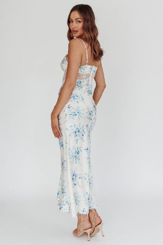 Seraphim Floral Lace Maxi Dress Blue Cream