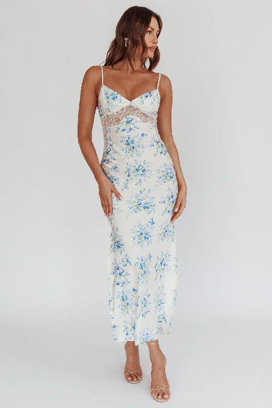 Seraphim Floral Lace Maxi Dress Blue Cream