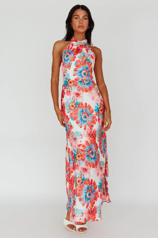 Shana Halterneck Maxi Dress Flowers Pink