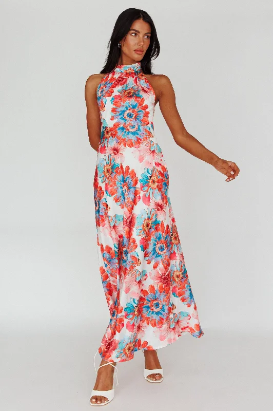 Shana Halterneck Maxi Dress Flowers Pink