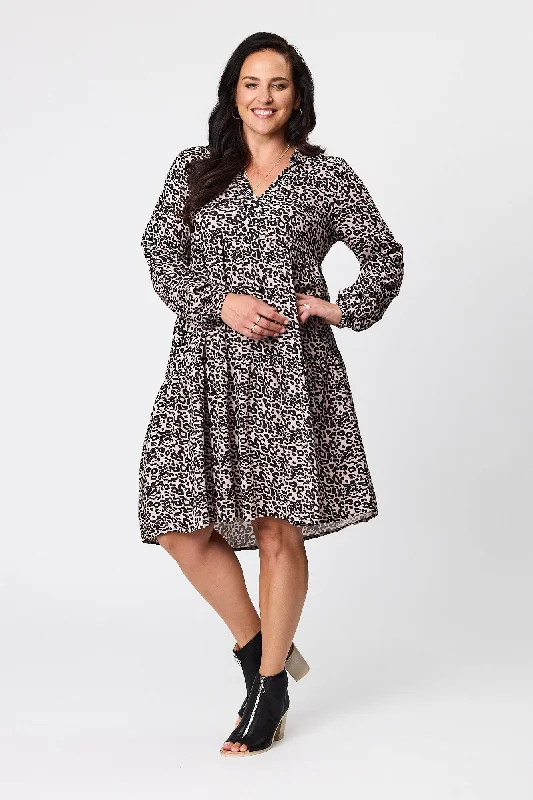 Shine On Label Karlene Tiered Shirt Dress Abstract Animal