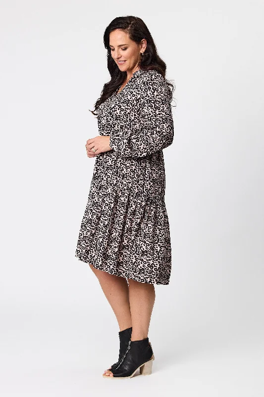 Shine On Label Karlene Tiered Shirt Dress Abstract Animal