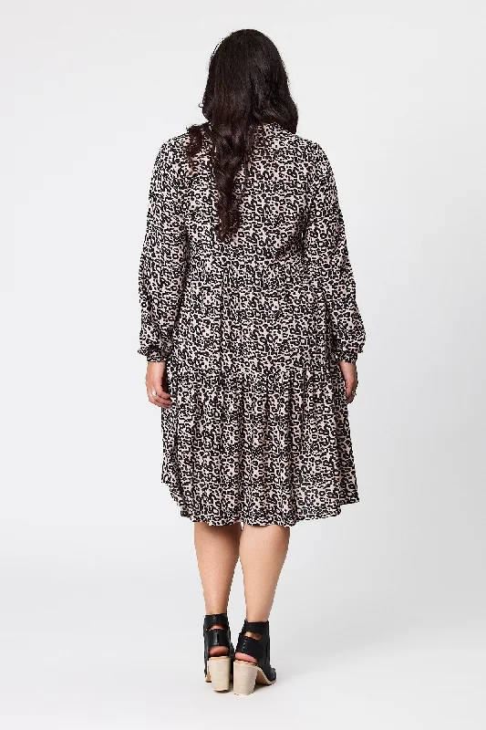 Shine On Label Karlene Tiered Shirt Dress Abstract Animal