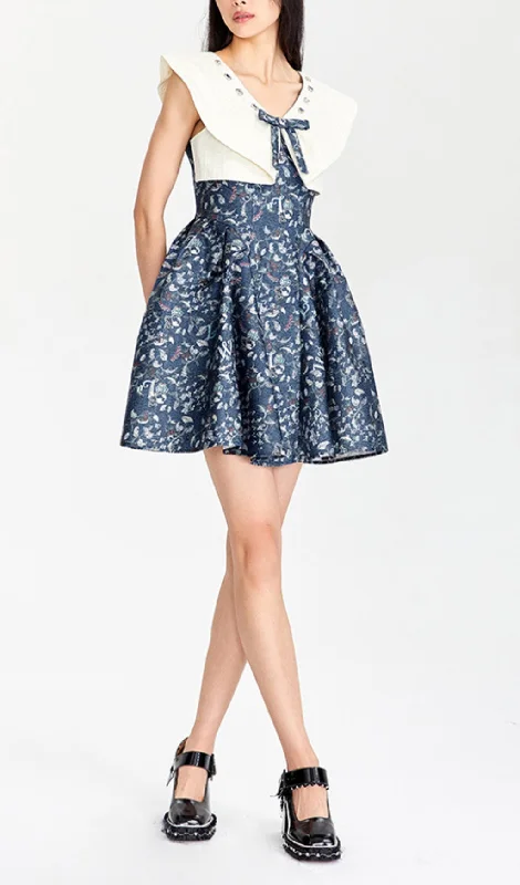 SLEEVELESS BOW MINI DRESS IN NAVY BLUE