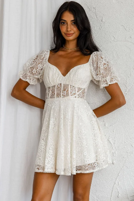 Soho Puff Sleeve Tied Back Lace Mini Dress Cream