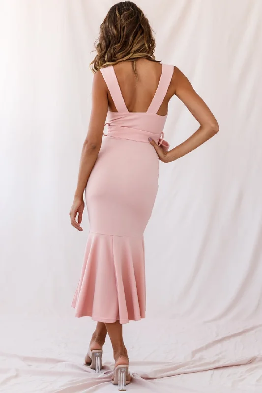 Sorry Not Sorry Wide Strap Flounce Dress Blush