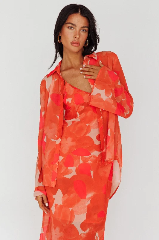 Stasi Cami Strap Midi Dress Floral Orange