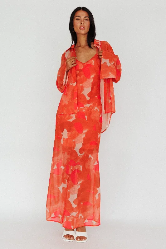 Stasi Cami Strap Midi Dress Floral Orange