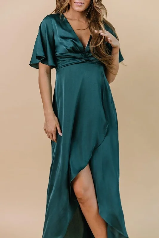 Stina Satin Maxi Dress | Dark Green