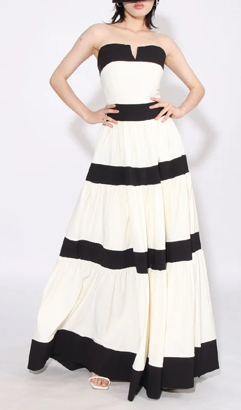 STRAPLESS STRIPED BOW MAXI DRESS