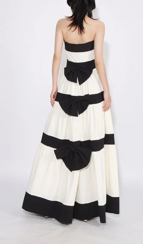 STRAPLESS STRIPED BOW MAXI DRESS