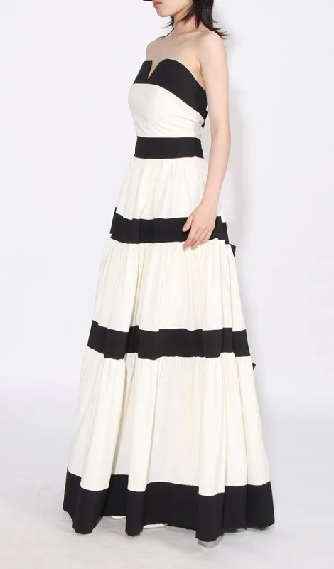 STRAPLESS STRIPED BOW MAXI DRESS