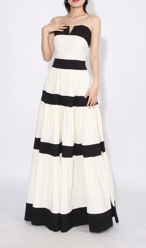 STRAPLESS STRIPED BOW MAXI DRESS