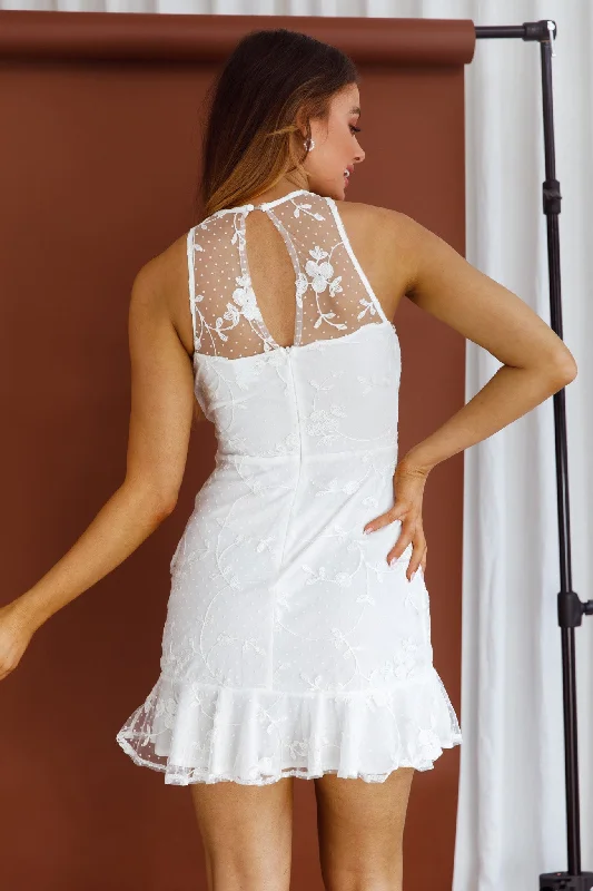 Summer Loving Embroidered Frill Dress White