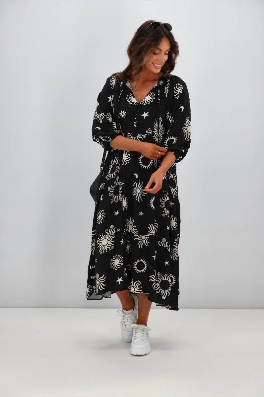 Sunday Boho Athena Dress Black Tan