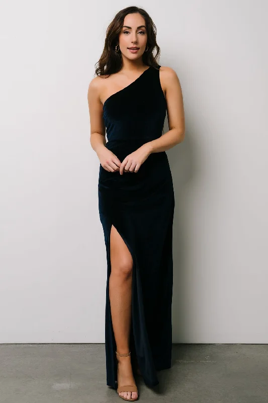 Tatiana Velvet One Shoulder Maxi Dress | Navy