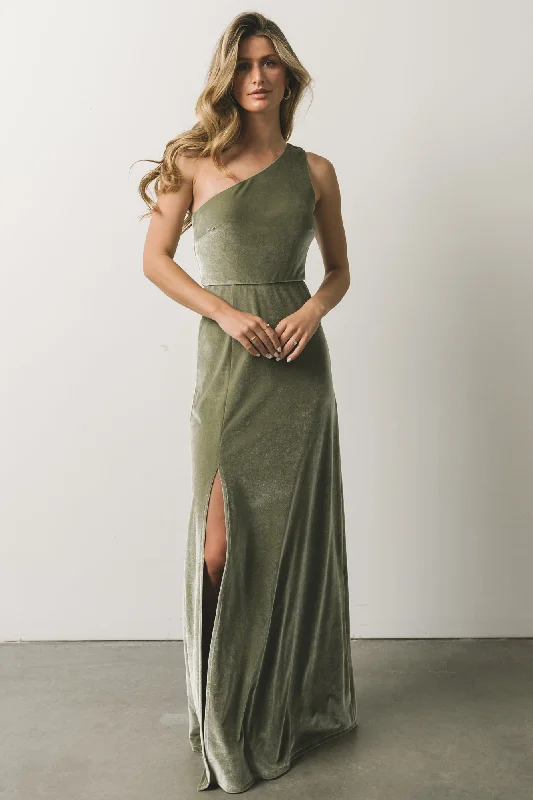 Tatiana Velvet One Shoulder Maxi Dress | Sage