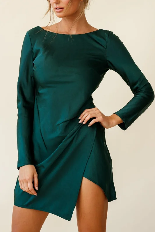 Thank Me Later Long Sleeve Open Back Dress Forest Green