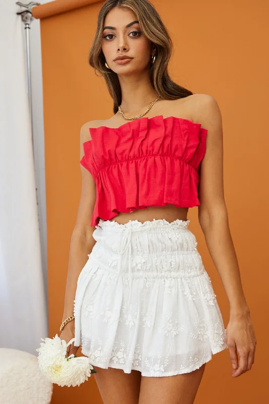 Thea Ruffle Crop Top Red