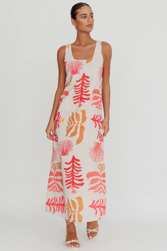 Thetis Leaf And Shell Maxi Slip Dress Pink