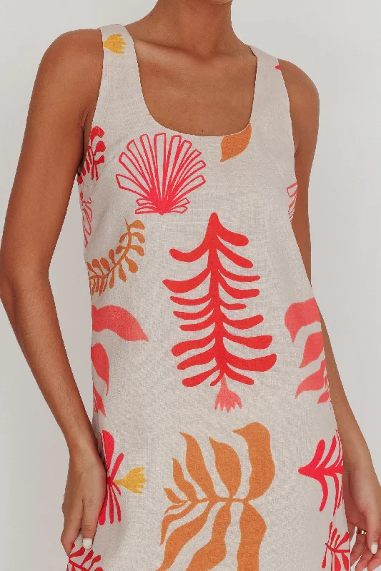 Thetis Leaf And Shell Maxi Slip Dress Pink