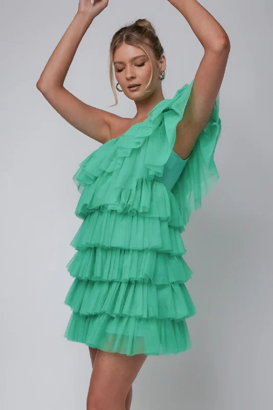 Tomi Layered Frill One-Shoulder Mini Dress Spearmint