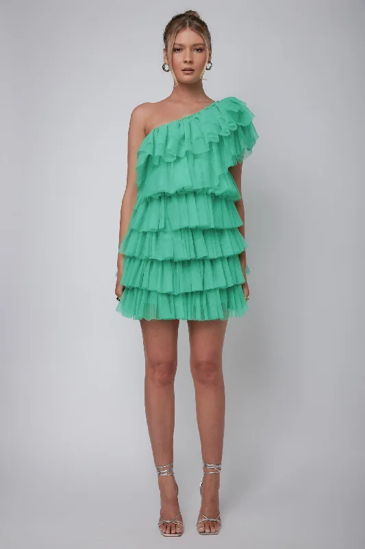 Tomi Layered Frill One-Shoulder Mini Dress Spearmint