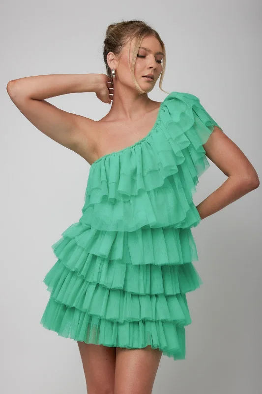 Tomi Layered Frill One-Shoulder Mini Dress Spearmint