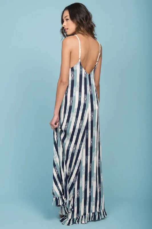 Tristan Striped Crochet Detail Maxi Dress Navy & Beige