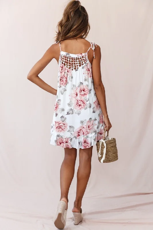 Trixie Shoulder Tie Rose Dress White