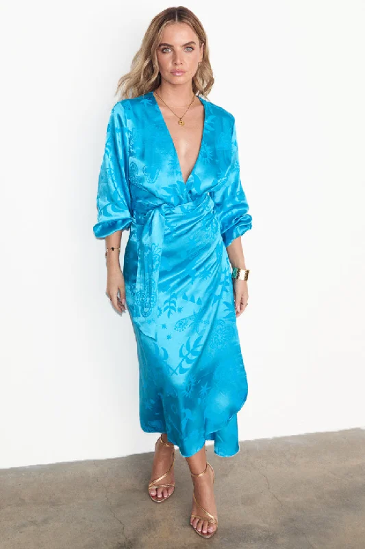 Turquoise Sundazed Summer Vienna Wrap Dress Petite