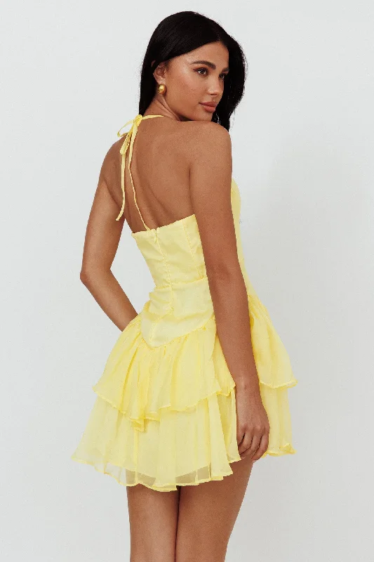 Tuscan Summer Flounce Mini Dress Lemon