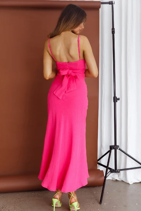 Twin Flame Drawstring Bust Midi Dress Hot Pink