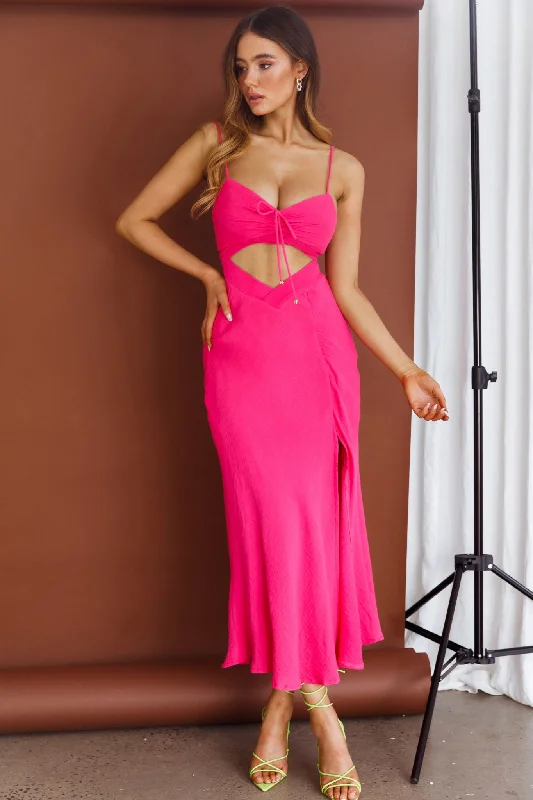 Twin Flame Drawstring Bust Midi Dress Hot Pink