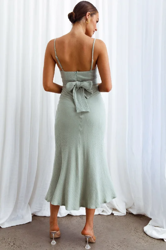 Twin Flame Drawstring Bust Midi Dress Sage