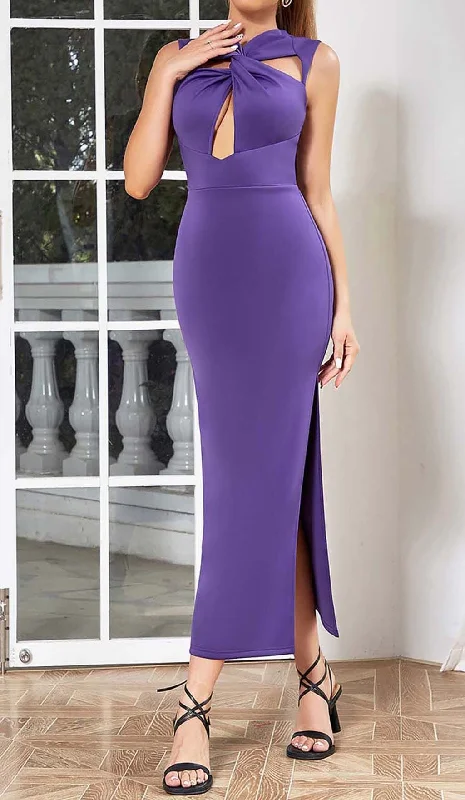 TWIST FRONT CUT OUT MAXI DRESS IN PURPLE