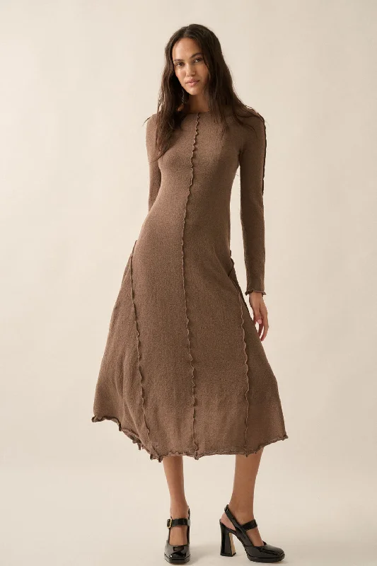 Selena Exposed Seam LongSleeve Midi Dress in Espresso