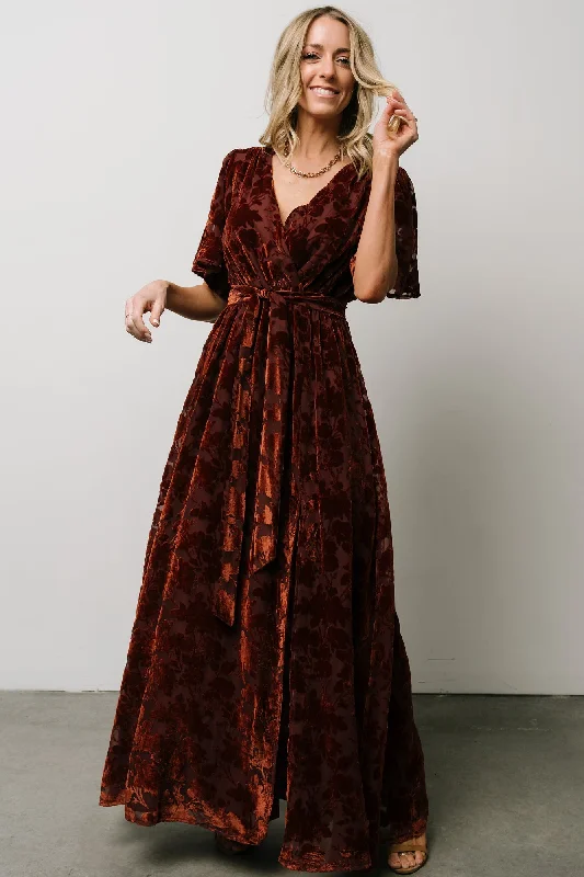 Uma Velvet Maxi Dress | Copper Floral