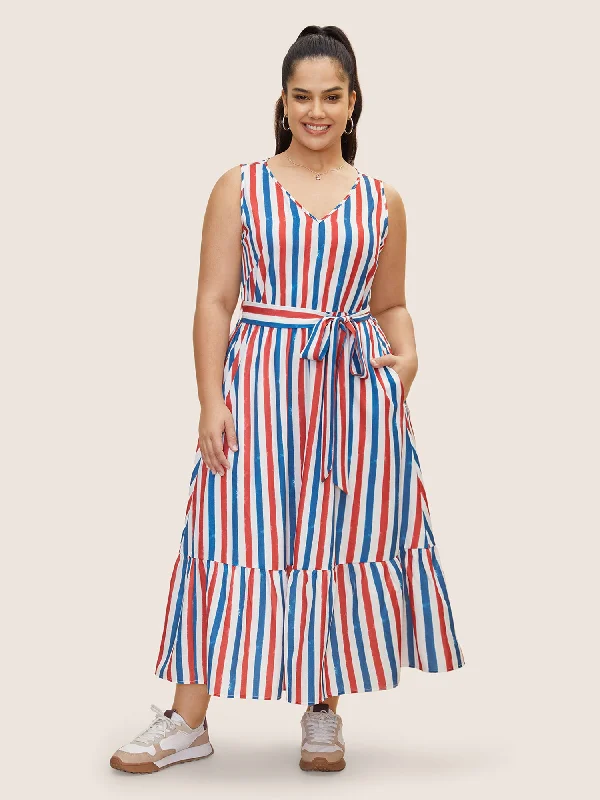 V Neck Contrast Striped Tank Dress