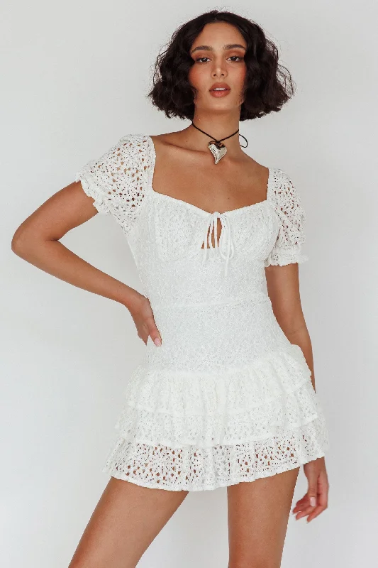 Vanda Layered Ruffle Lace Mini Dress White