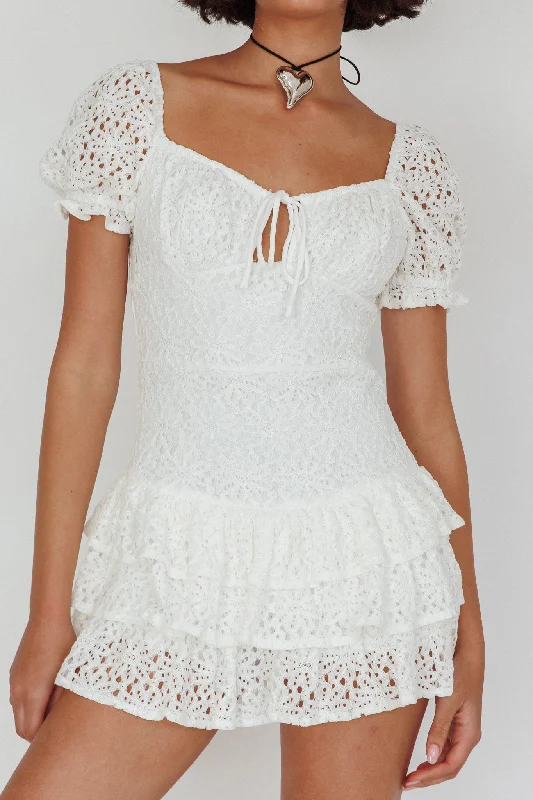 Vanda Layered Ruffle Lace Mini Dress White