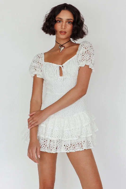 Vanda Layered Ruffle Lace Mini Dress White