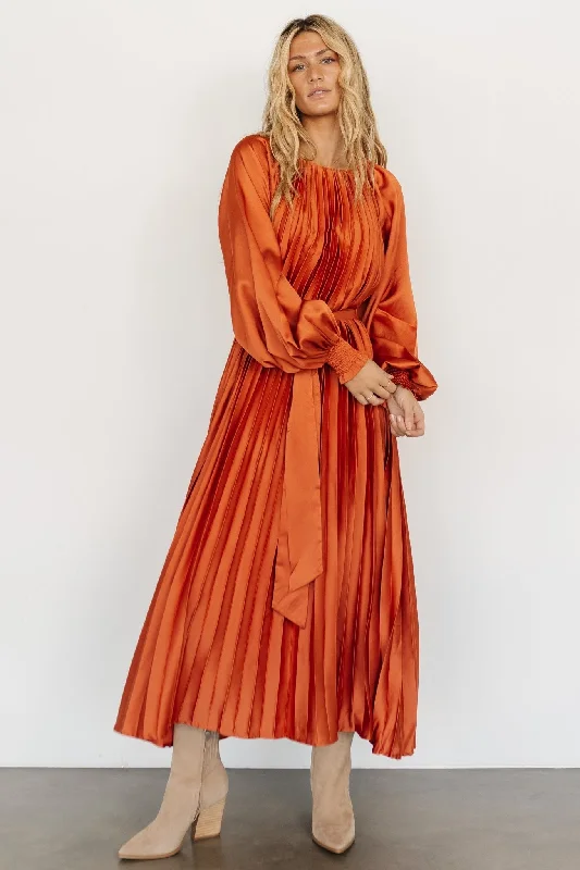 Vanna Pleated Dress | Rust