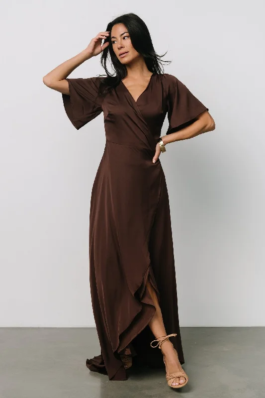 Vara Satin Maxi Wrap Dress | Espresso