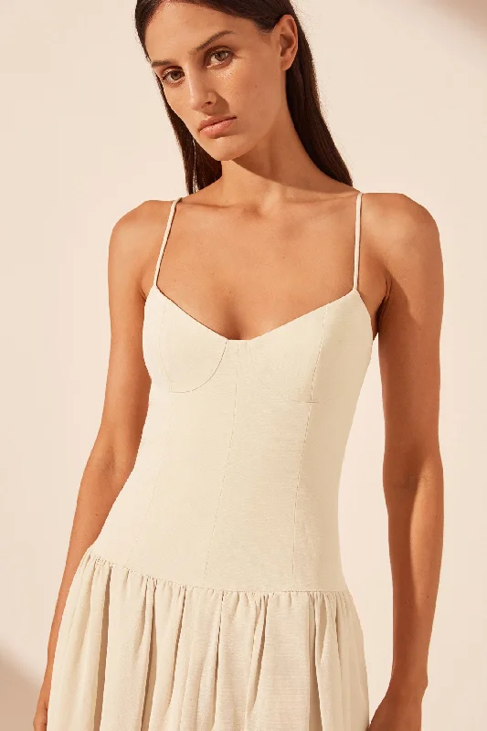 VENTO BUSTIER BUBBLE MIDI DRESS - BONE