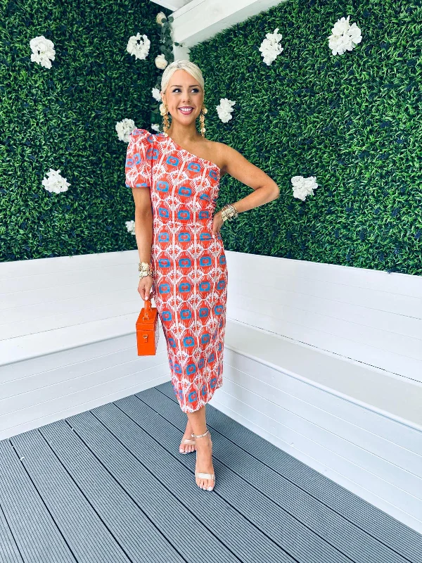 Veronica Midi Dress Geo Orange