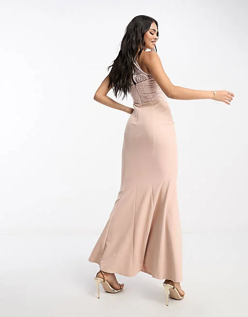 Victoria Halterneck Maxi Dress Nude