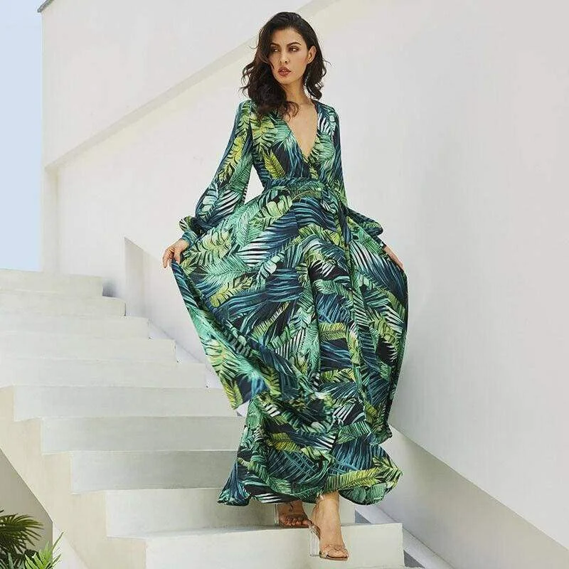 FashionSierra - Summer Women Boho Floral V-Neck Long Maxi Dress