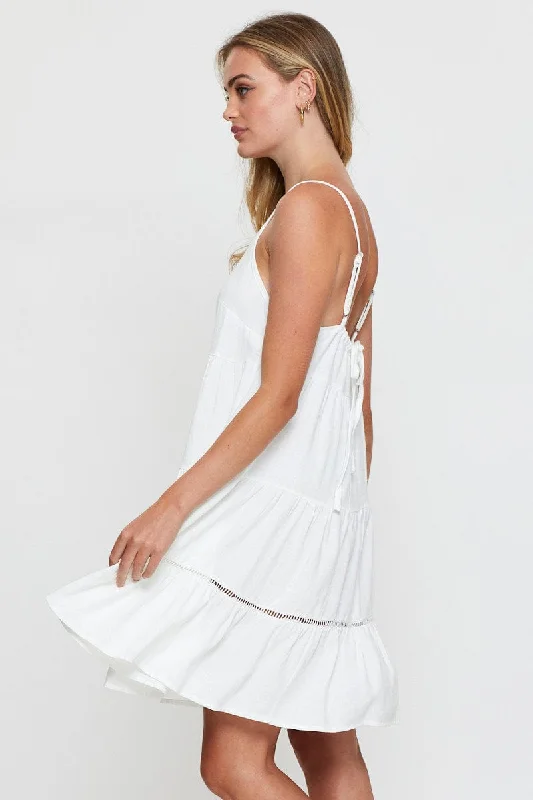 White Fit And Flare Dress Sleeveless Scoop Neck